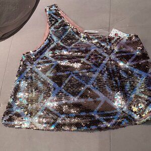 Free People Rose Gold One Shoulder Sequined Top - Size ( X-Small )